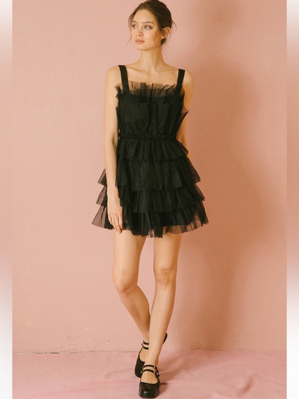 Storia Black Tiered Layered Tulle Mini Dress